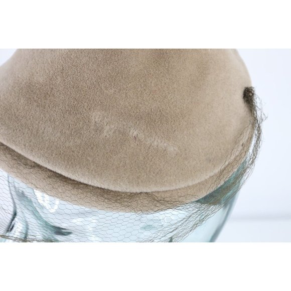 Vintage 50s Tonak Womens Wool Felt Lace Perch Hat Cap Beige main image 9